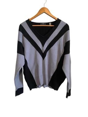 Tahari Black Mid Steel Blue Vneck Long Sleeve Sweater XL NWT Stretchy Sorority